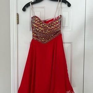 Red Tony Bowls dress with gold sequin top